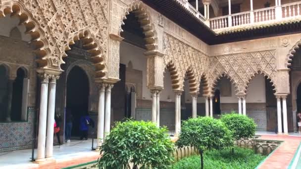 Espanha Seville Março Vista Interiores Reais Palácio Alcazar Sevilha Espanhaem — Vídeo de Stock