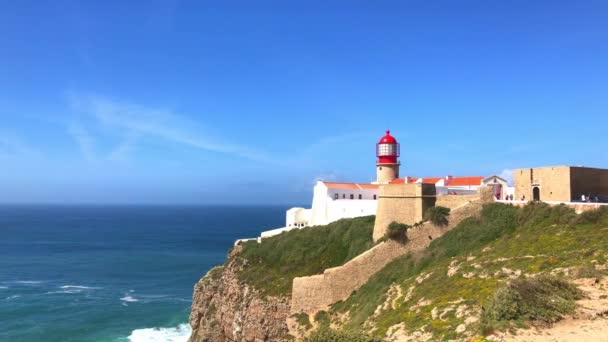 Cabo Sao Vicente Deniz Feneri Sagres Portekiz Farol Cabo Sao — Stok video