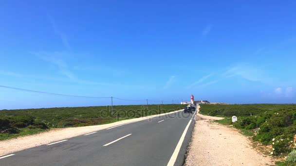 Португалія Sagres Березня Автомобілі Туристів Які Збираються Сент Вінсент Маяк — стокове відео