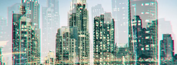 Cityscape in double exposure glitch style — Stock Photo, Image