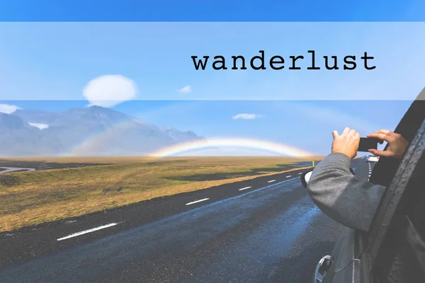 Inspirerande typografiska citat wanderlust — Stockfoto
