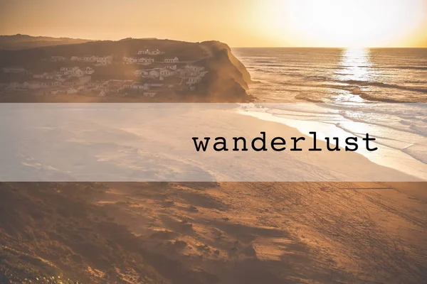 Inspirational typographic quote wanderlust — Stock Photo, Image