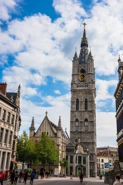 比利时根特钟楼景观 — 图库照片