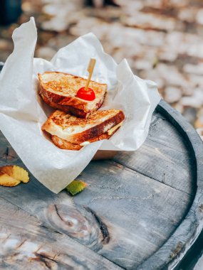 Kağıt üzerinde sandviç. Sokak yemekleri konsepti