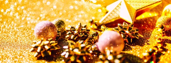 Christmas composition with golden decoration — Stock Photo, Image