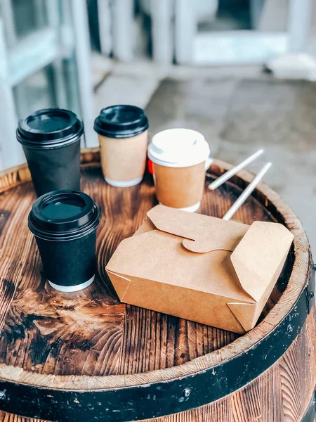 Coffee cups and street food craft paper container
