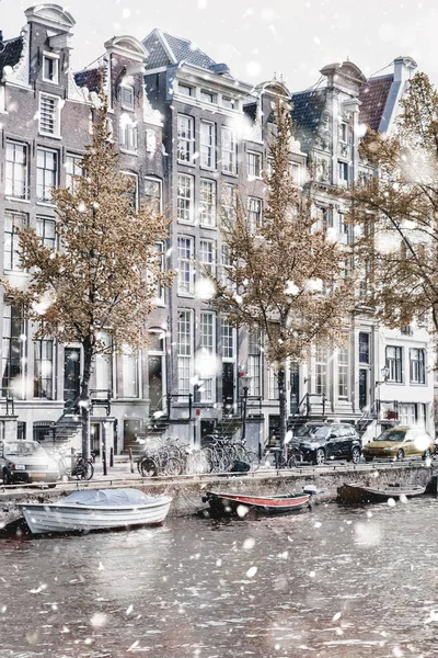 Зимовий снігопад Амстердама — стокове фото