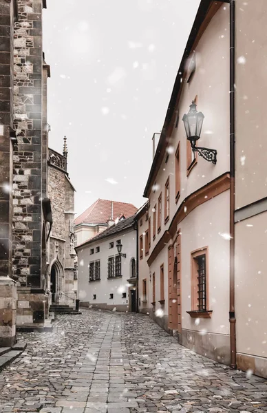 겨울철 눈보라가 몰아치는 체코 공화국 브르노 — 스톡 사진