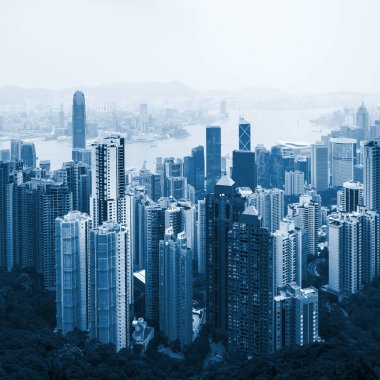 Hong Kong downtown view blue toned