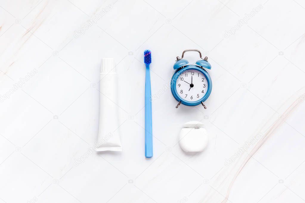 Teeth hygiene and oral care products flatlay