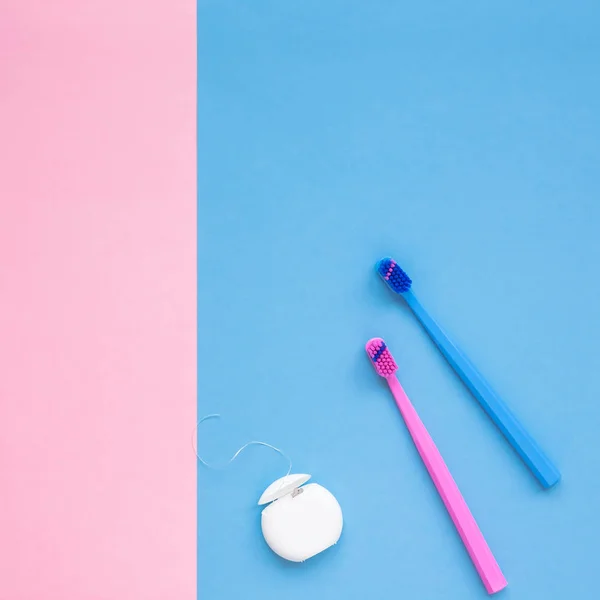 Teeth hygiene and oral care products flatlay — Stock Photo, Image