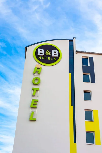 Logo Hotel Building Located Lyon France Bright Blue Sky Background — стоковое фото