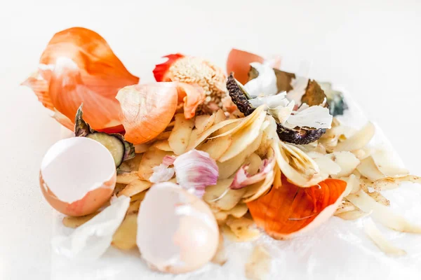 Organiczne Domowe Odpady Spożywcze Gotowe Kompostu Koncepcja Ekologiczna Pozostałości Jedzenia — Zdjęcie stockowe