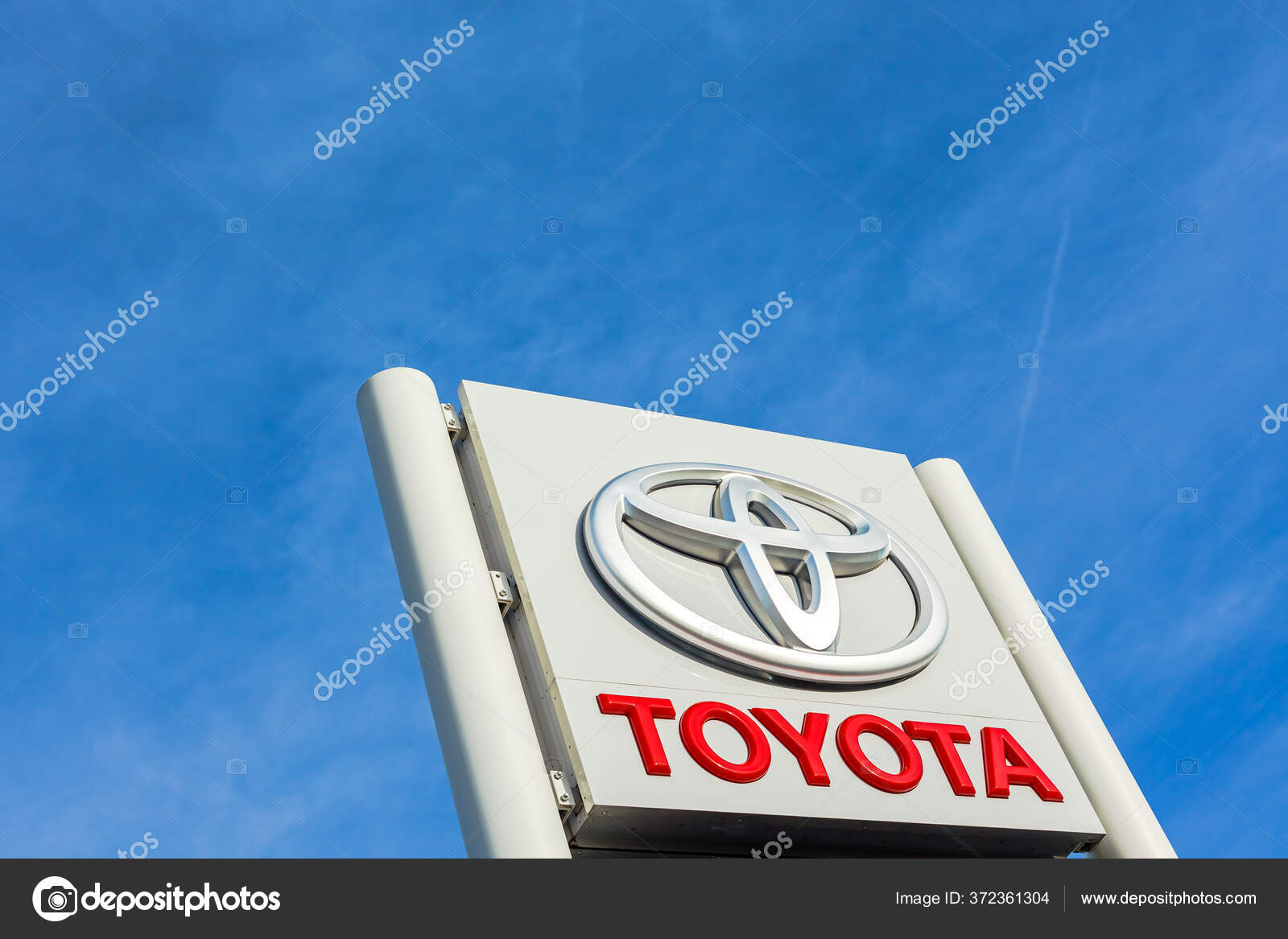 Toyota Motor Corporation Brand Logo Bright Blue Sky Background Located