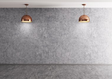Beton duvar 3d render üzerinden iki lamba
