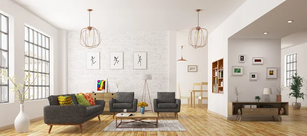 Moderno interno del soggiorno rendering 3D — Foto Stock