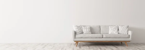 Interior moderno com sofá branco panorama 3d render — Fotografia de Stock
