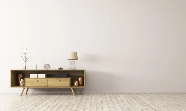 Interno con credenza in legno rendering 3d — Foto Stock