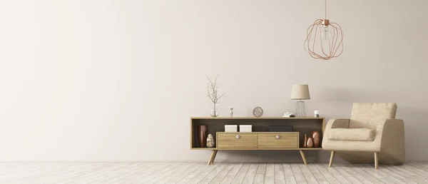 Interior con gabinete de madera y sillón de representación 3d —  Fotos de Stock