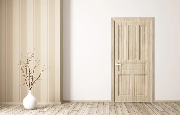 Interior de la habitación con puerta de madera 3d representación — Foto de Stock