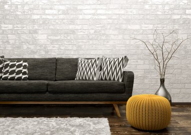 Oturma odası kanepe ve kabarık 3d render ile iç