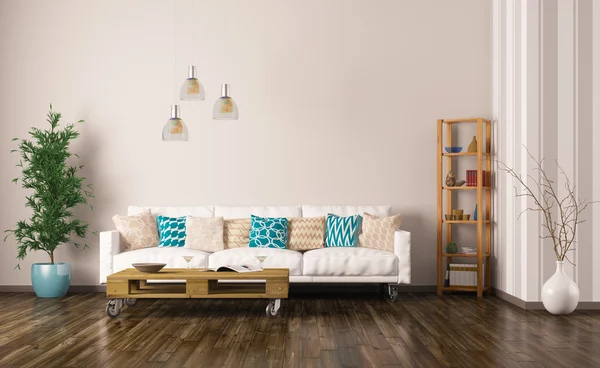 Interior ruang tamu dengan sofa 3d render — Stok Foto
