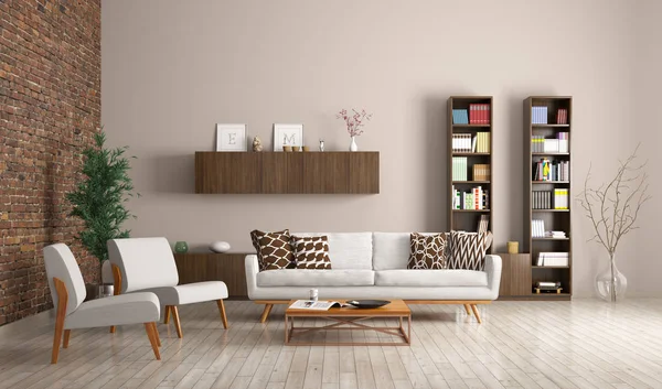 Modernes Wohnzimmer-Interieur 3D-Rendering — Stockfoto