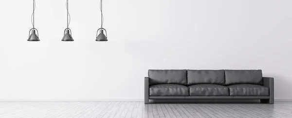 Interior de la habitación con sofá y lámparas panorámica 3d renderizado —  Fotos de Stock
