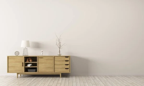 Interior com gabinete de madeira 3d renderização — Fotografia de Stock