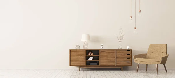 Interno con armadio e poltrona in legno rendering 3d — Foto Stock