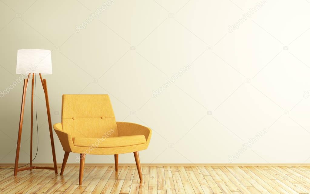 Interior of room with armchair and floor lamp 3d rendering