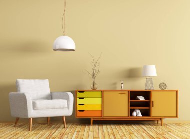 Interior with dresser and armchair 3d rendering clipart