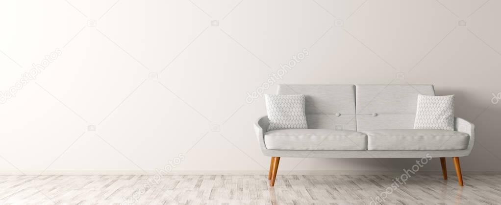 Modern interior of living room with white sofa 3d render