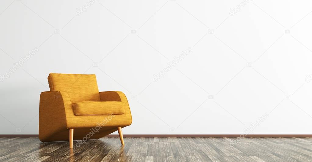 Interior with orange armchair 3d rendering