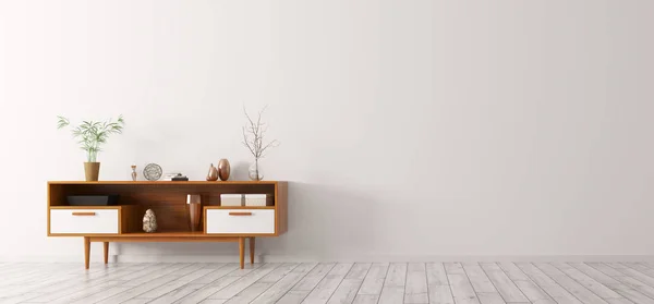 Interior con gabinete de madera 3d renderizado — Foto de Stock