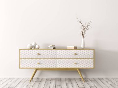 İç ahşap büfe 3d render ile