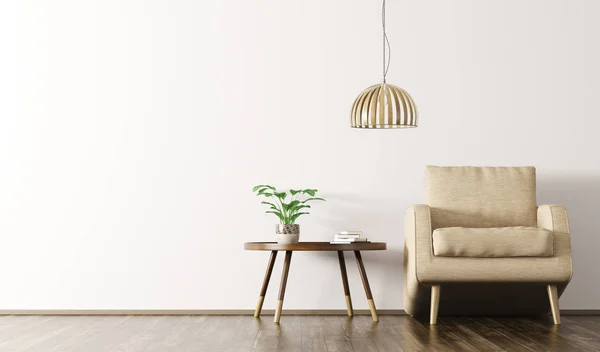 안락의 자, 램프 및 커피 테이블 3d renderi 룸의 인테리어 — 스톡 사진