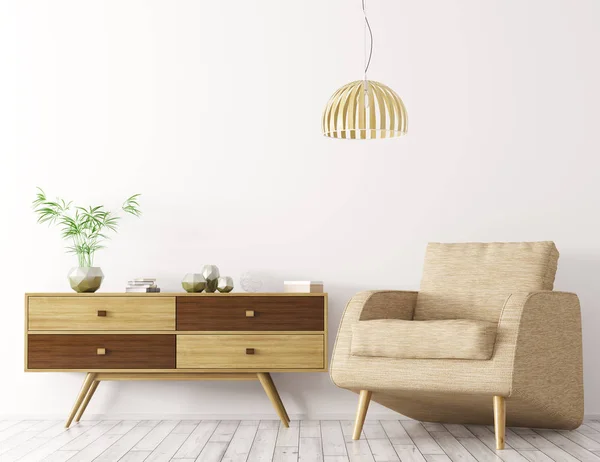 Interior con gabinete de madera y sillón de representación 3d —  Fotos de Stock