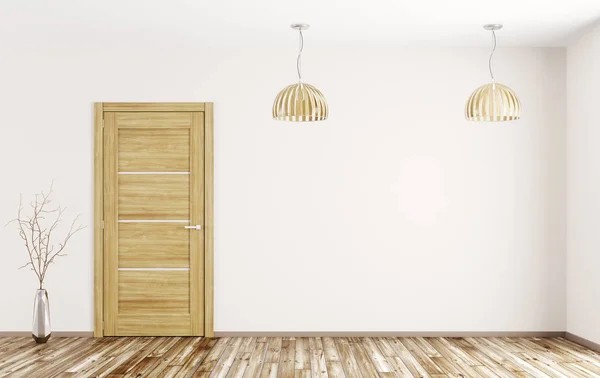 Интерьер комнаты с деревянной дверью 3D рендеринг — стоковое фото