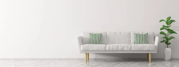 Modern interior with white sofa panorama 3d render — Stock Photo, Image