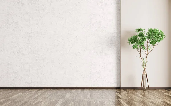 Interior com parede de concreto e piso de madeira 3d renderização — Fotografia de Stock