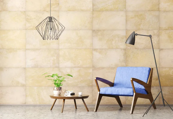 Interno del soggiorno con poltrona rendering 3d — Foto Stock