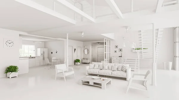 Interieur van modern huis 3D-rendering — Stockfoto