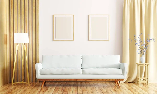 Інтер'єр вітальні з диваном 3d рендером — стокове фото