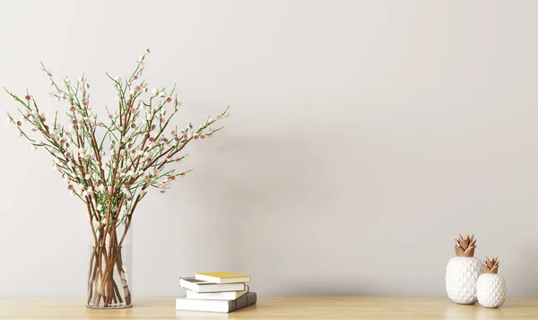 Estante con rama de flores 3d renderizado — Foto de Stock