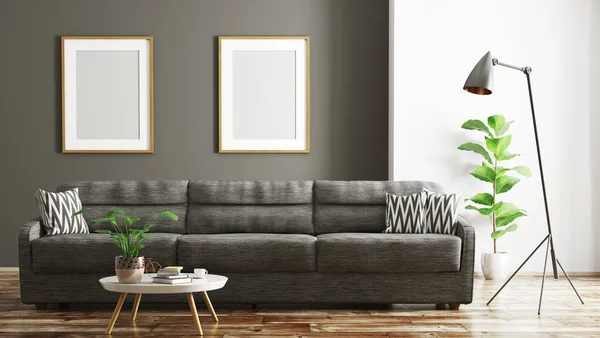 Modern interiör av vardagsrum med soffa 3d-rendering — Stockfoto