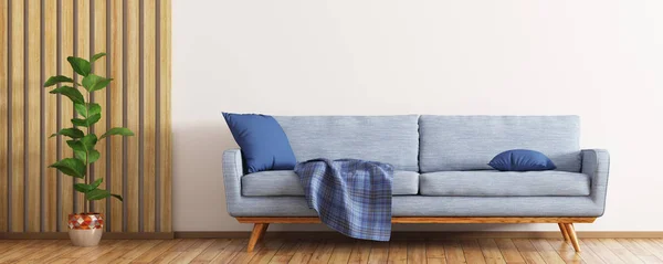 Современный интерьер гостиной с синим диваном 3D рендеринг — стоковое фото