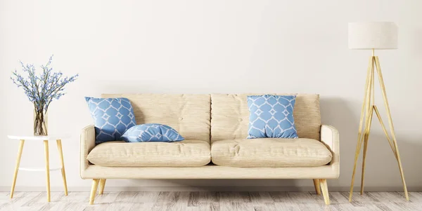 Interior ruang tamu dengan sofa 3d rendering — Stok Foto