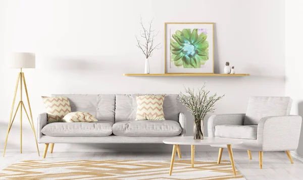 Interiér obývacího pokoje 3d vykreslování — Stock fotografie