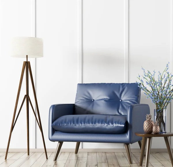 Moderní interiér, křeslo a stolek 3d vykreslování — Stock fotografie